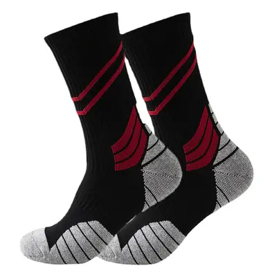 (Black Grey) Men Cotton Slash Letter Pattern Sport Breathable Anti-slip Mid-length Tube Socks