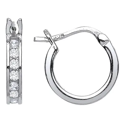 Jewelco London Ladies Sterling Silver Cubic Zirconia Channel Set Eternity Hoop Earrings 11mm - G