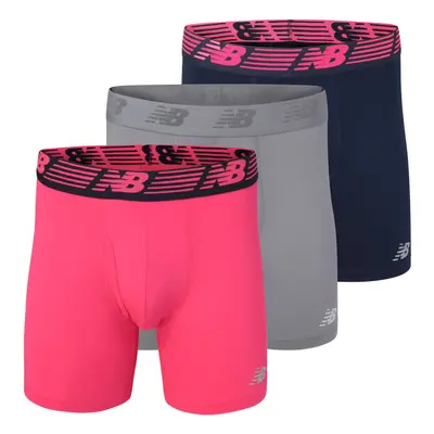 New Balance Men's 6"" Boxer Brief Fly Front with Pouch 3-Pack Pink Zi