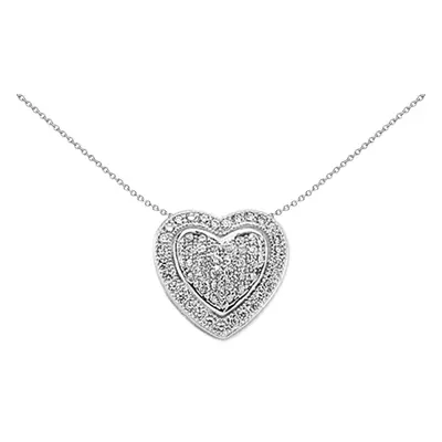 Jewelco London Ladies Rhodium Plated Sterling Silver Cubic Zirconia Love Heart Domed Pillow Love