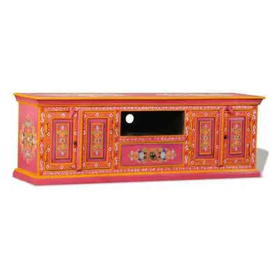 vidaXL TV Cabinet Solid Mango Wood Pink Hand Painted