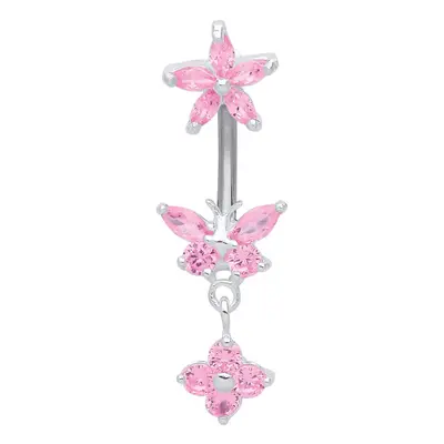 Jewelco London Ladies Silver Pink Marquise CZ Buttefly Starfish Daisy Flower with Stainless Stee