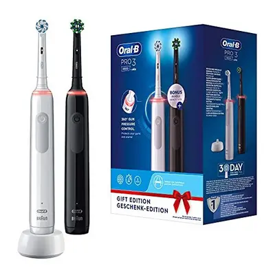 Oral-B Pro 3900 Twin Pack Electric Toothbrushes with Visual Pressure Control for Extra Gum Prote