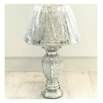 Silver Glitter Crushed Diamond Table With Lamp Shade Ornament Home Diamante