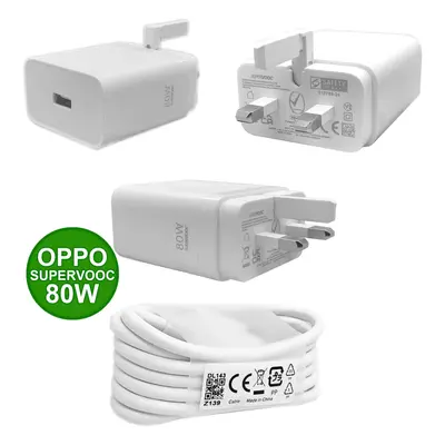 Original OPPO SUPERVOOC 80Watt Rapid Fast Pin UK Charger Plug VCB8JAYH USB-C Cable