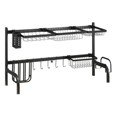 HOMCOM Over The Sink Dish Drying Rack, Tier Adjustable Dish Drainer Black