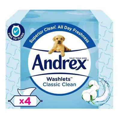 Andrex Classic Clean Washlets - Toilet Tissue Wet Wipes with Micellar Water - Flushable Washlets