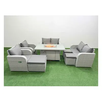 Fimous Seater Outdoor Reclining Chair Love Sofa Set Rattan Garden Furniture Set with Firepit Din