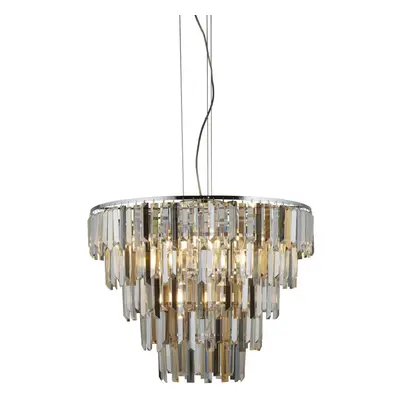 Searchlight CLARISSA - Light Chrome Ceiling Pendant with Amber, Smokey Crystal Prism Drops