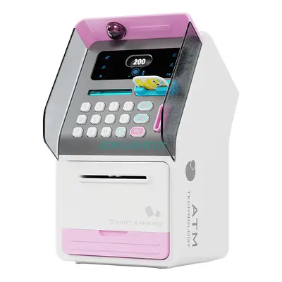 (Pink) Piggy Bank Toys Mini ATM Kids Safe Electronic Cash Coins Save Box for Kids with Face Reco