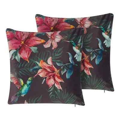 Set of Cushions DICHONDRA Velvet x cm Floral Multicolour