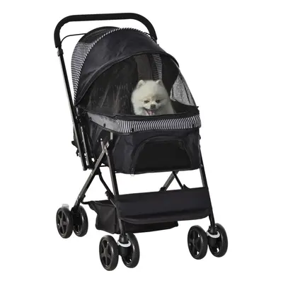 PawHut Pet Stroller Dog Foldable Travel Carriage with Reversible Handle, Black