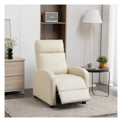 (Cream) WestWood PU Leather Recliner Armchair Sofa Padded Seat Push Back Living Room