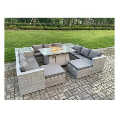 Fimous Outdoor Garden Dining Sets Rattan Furniture Gas Fire Pit Dining Table Gas Heater with Sid