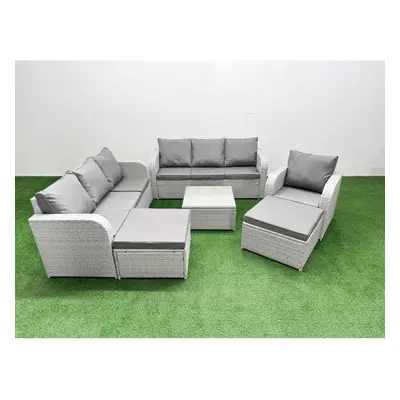 Fimous Seater Poly Rattan Outdoor Garden Furniture Square Coffee Table Sofa Set Patio Reclining 