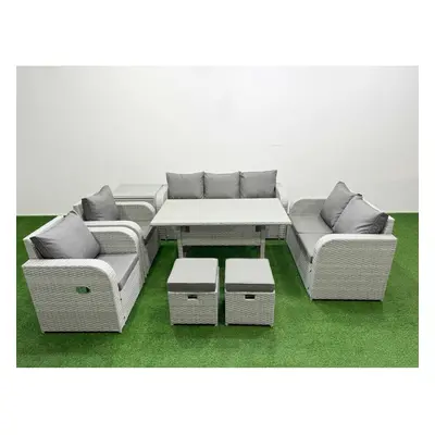 Fimous PE Rattan Garden Furniture Set Reclining Chair Sofa Double Love Seat Seater Sofa Lounge S