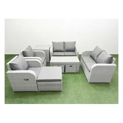 Fimous Seater Outdoor Reclining Chair Love Sofa Set Rattan Garden Furniture Set with Stools Side