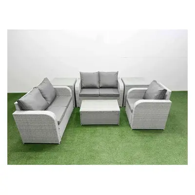 Fimous High Back Poly Rattan Garden Furniture Set with Rectangular Coffee Table Indoor Outdoor P