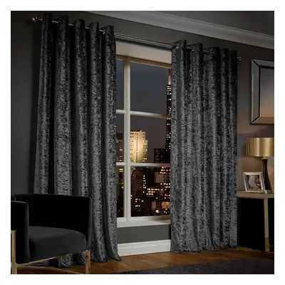 (90" width x 90" drop - 228cm width x 228cm drop., Charcoal) Eyelet Ring Top Curtains Velvet Lin