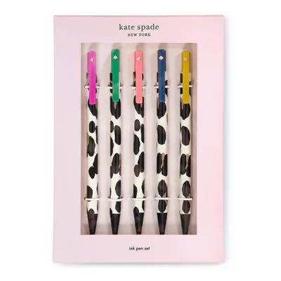 Kate Spade New York Black Ink Pen Set of Cute Leopard Click Pens Plastic Retractable Pens for Wr