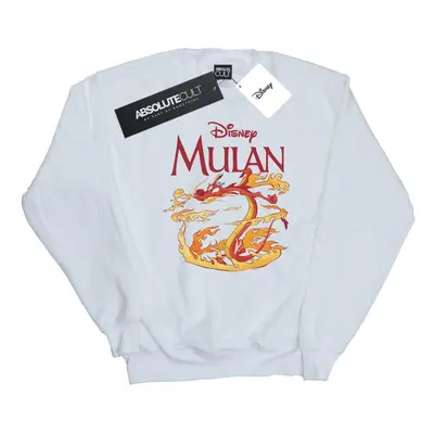 (L, White) Disney Mens Mulan Mushu Dragon Fire Sweatshirt