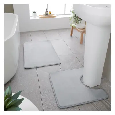 Antibacterial Memory Foam Bath & Ped Mat Silver