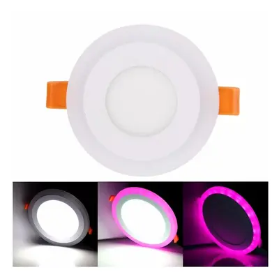 (cool white+pink) 6W RGB Dual Color LED Recessed Ceiling Round Panel Down Light Lamp