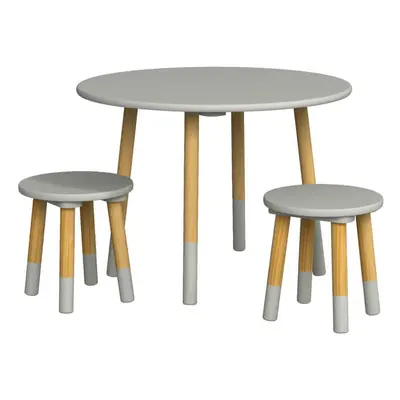 (Table with Stools, Grey) Kids Wooden Round Table & Chair Set Toddlers Small Children Home Nurse