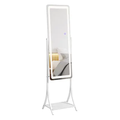 HOMCOM LED Lighted Full Length Mirror, Floor Standing Mirror with Storage Shelf