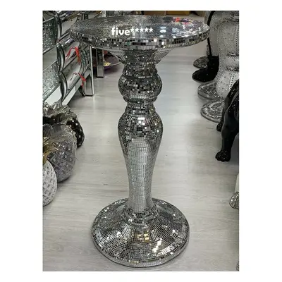 Silver Mirrored Table Modern Flower Stand Bed Side Sparkle Lamp Romany Mosaic UK