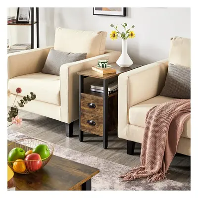 Industrial Look Rustic Wooden Narrow Space Saving End Bed Side Coffee Table Nightstand With Draw