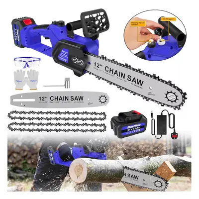 12inch Brushless Electric Cordless Chainsaw Wood Cutter Saw with Oiler System 4.0Ah Battery