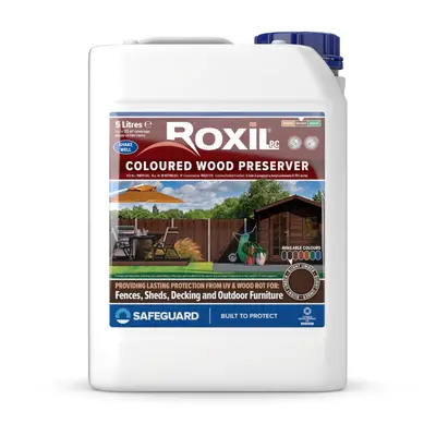 (5L, Burnt Umber) Roxil Wood Stain Preserver - Fast-Drying Satin Finish for Decking, Fence, Shed