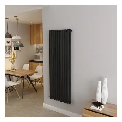 (Single 1600x590mm, Black) Designer Oval Column Radiator Central Heating