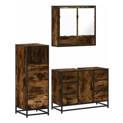 (smoked oak) vidaXL Piece Bathroom Furniture Set Sonoma Oak Engineered Wood