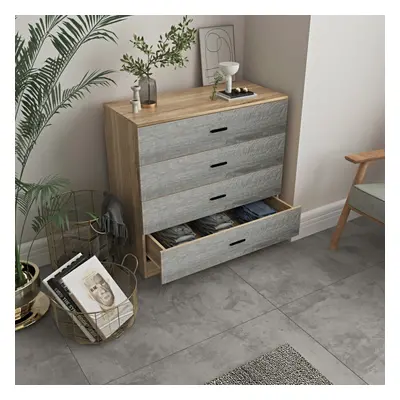 (Oak Carcass]+Ash Grey Drawers, 4) Or Drawer Wooden Bedroom Chest Cabinet Modern Wide Storage Cu