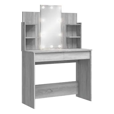 (grey sonoma) vidaXL Dressing Table Makeup Vanity Desk Cosmetic Table with LED Lights Black