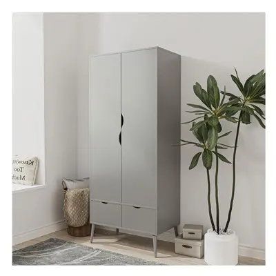 (Grey) Door Drawer Wardrobe with Scandi Legs Cupboard Hanging Rail 180cm