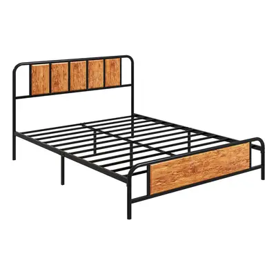 HOMCOM King Size Bed Frame Steel Bed Base with Headboard x 207cm Brown