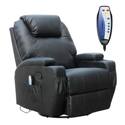 (Black) WestWood Bonded Leather Massage Recliner Chair Cinema Sofa Armchair Swivel Heat