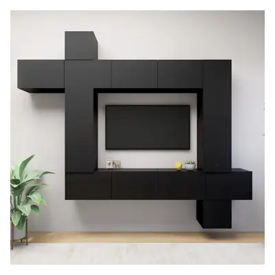 vidaXL TV Cabinet Set Piece Black Chipboard Hanging TV Cabinet Hifi Set