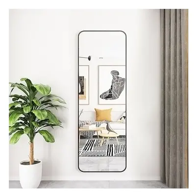 (Black) Full Length Mirror with Rounded Corners Door Hanging Hooks