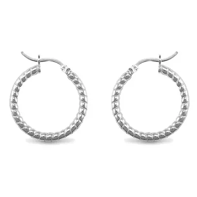 Jewelco London Sterling Silver Ribbed Hoop Earrings - 3mm - 2.4cm - AER012A