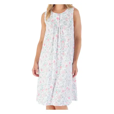 (Pink, UK 10/12) Slenderella Ladies Sleeveless Jersey Cotton Floral Nightdress