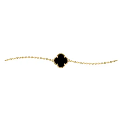 Jewelco London 14k Gold-plated Silver Black Clover Onyx Bead Edge Lucky Charm Chain Bracelet 7-8