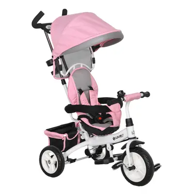 HOMCOM in Kids Trike, Stroller with Parent Handle, Pink