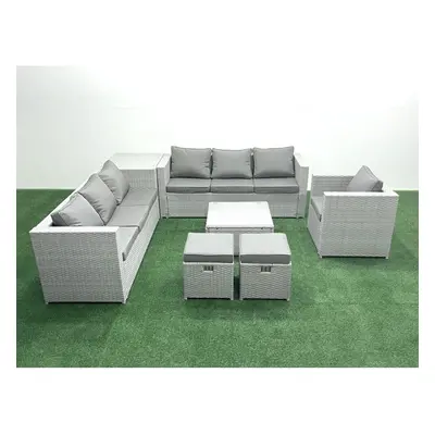 Fimous Wicker PE Rattan Sofa Garden Furniture Set with Armchair Square Coffee Table Small Footst