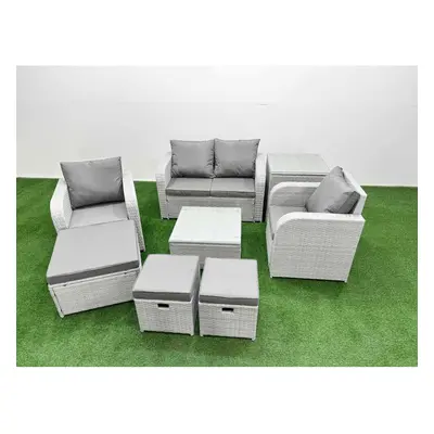 Fimous Light Grey PE Wicker Rattan Garden Furniture Set Sofa Set Reclining Adjustable Chair Seat