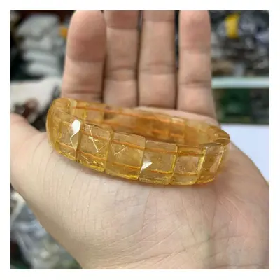 Natural Yellow Citrine Stone Beads Bracelet Gemstone Jewelry Bangle For Women For Men For Gift B