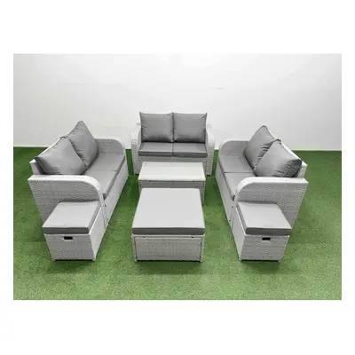 Fimous Seater PE Wicker Rattan Furniture Sofa Sets with Rectangular Coffee Table Seater Love Sof